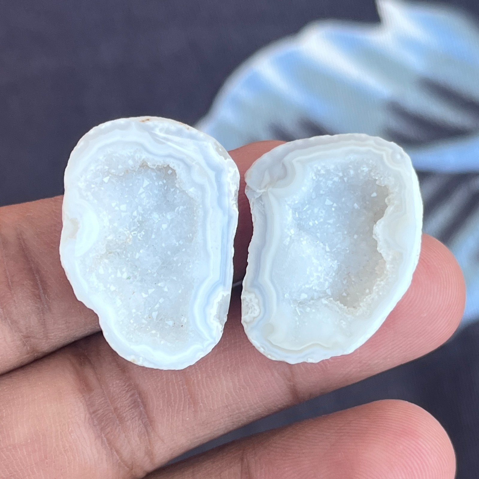 Natural White Druzy Agate Cabochon, Jewelry Making (29X20X7 MM, 27X22X8 MM) 55CT
