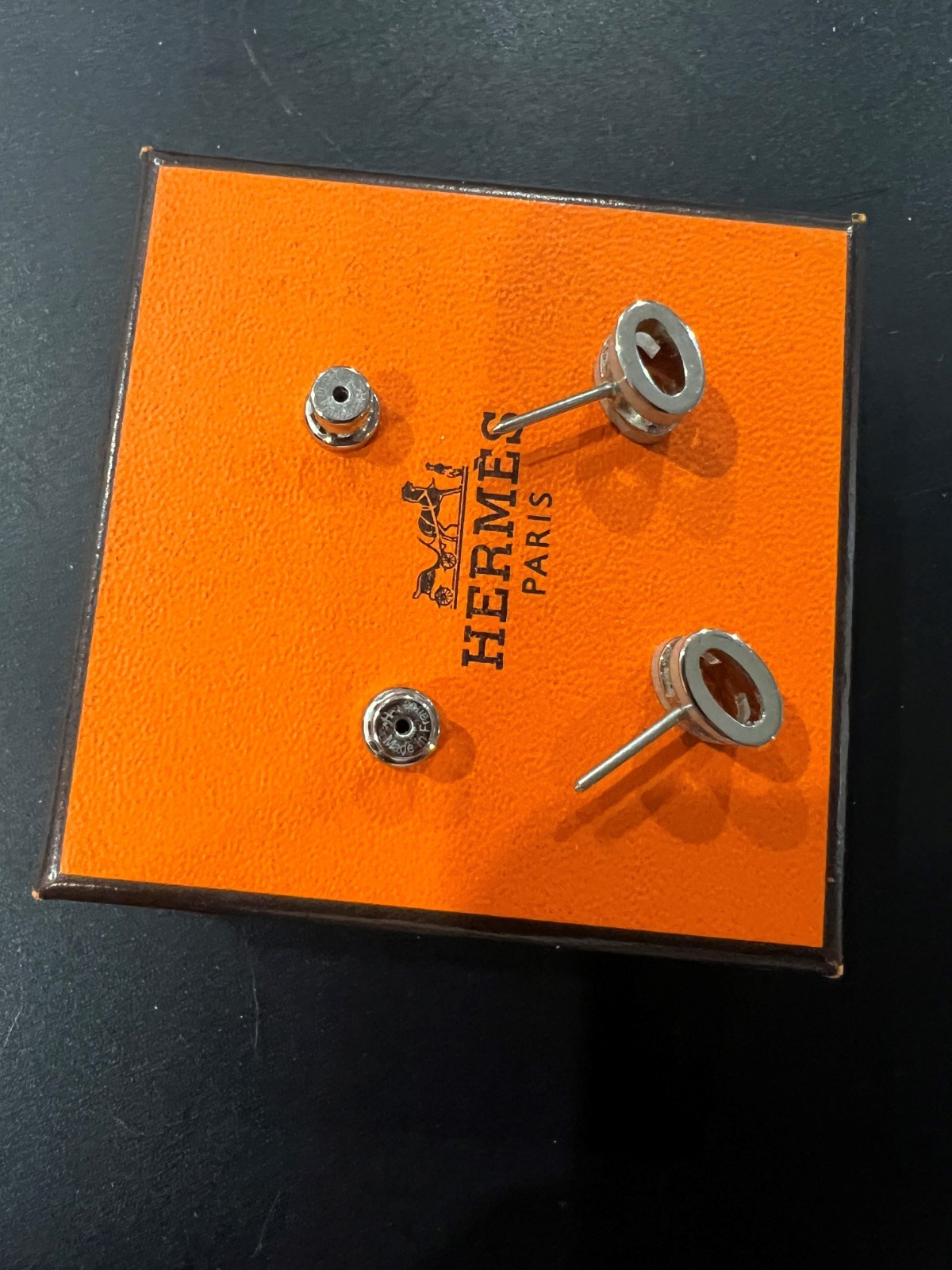 Hermes Mini Pop H Earrings Beige & Silver