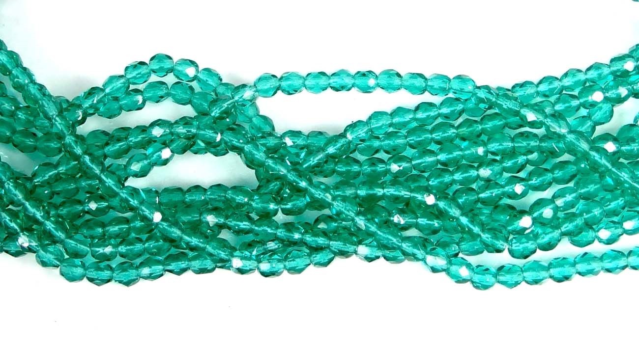 50 Firepolish Czech Glass Faceted Round Beads – Emerald 4mm