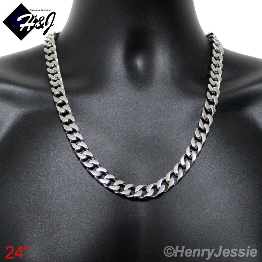 18-40″MEN Stainless Steel HEAVY WIDE 11mm Silver Cuban Curb Link Chain Necklace