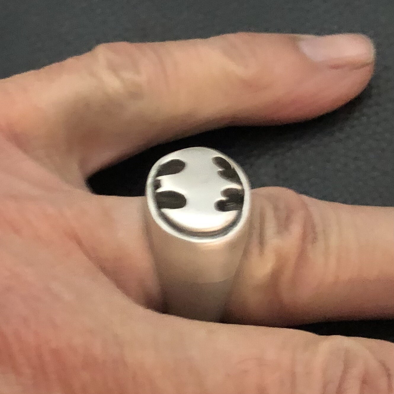 MJG STERLING SILVER OVAL BATMAN RING. STARTS AT SIZE 10