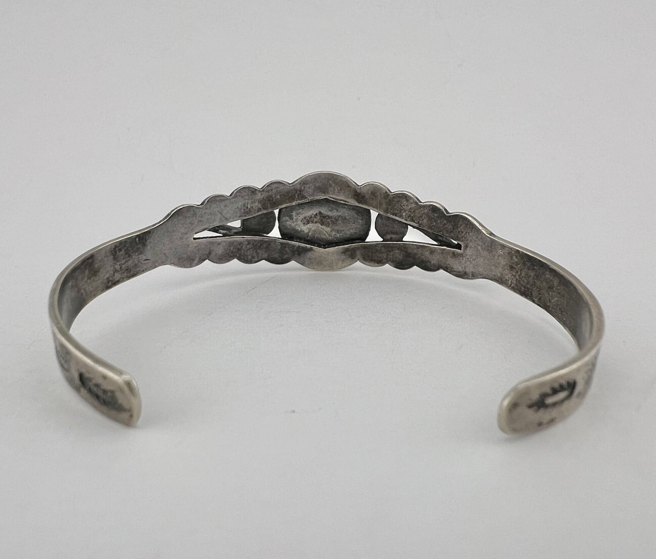 Fred Harvey Era Navajo Sterling Silver Cerrillos Turquoise Stamped Cuff Bracelet