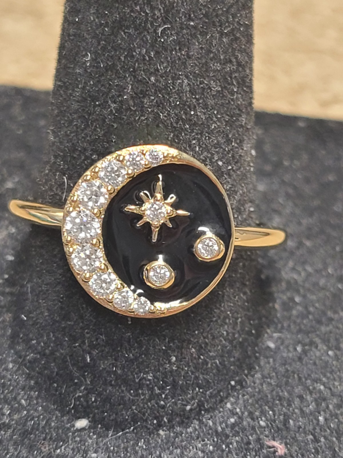 White Cubic Zirconia 18k Yellow Gold Over Sterling Silver And Black Enamel Celes