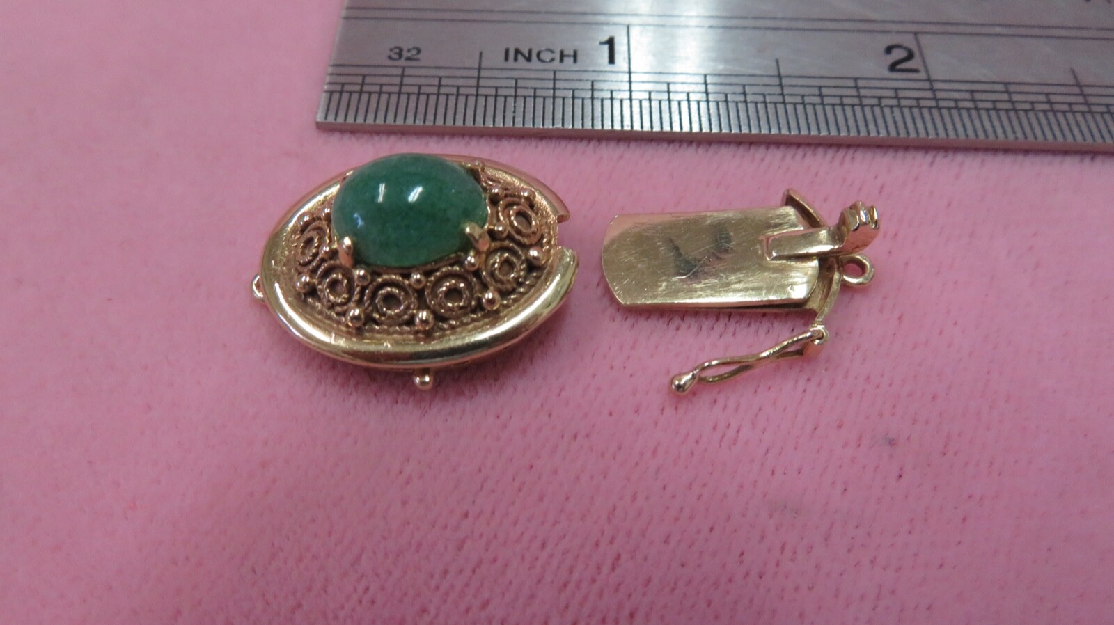 Vtg 14k Solid Filigree Y. Gold Aventurine Clasp for Single Strand Beads 7.89 G