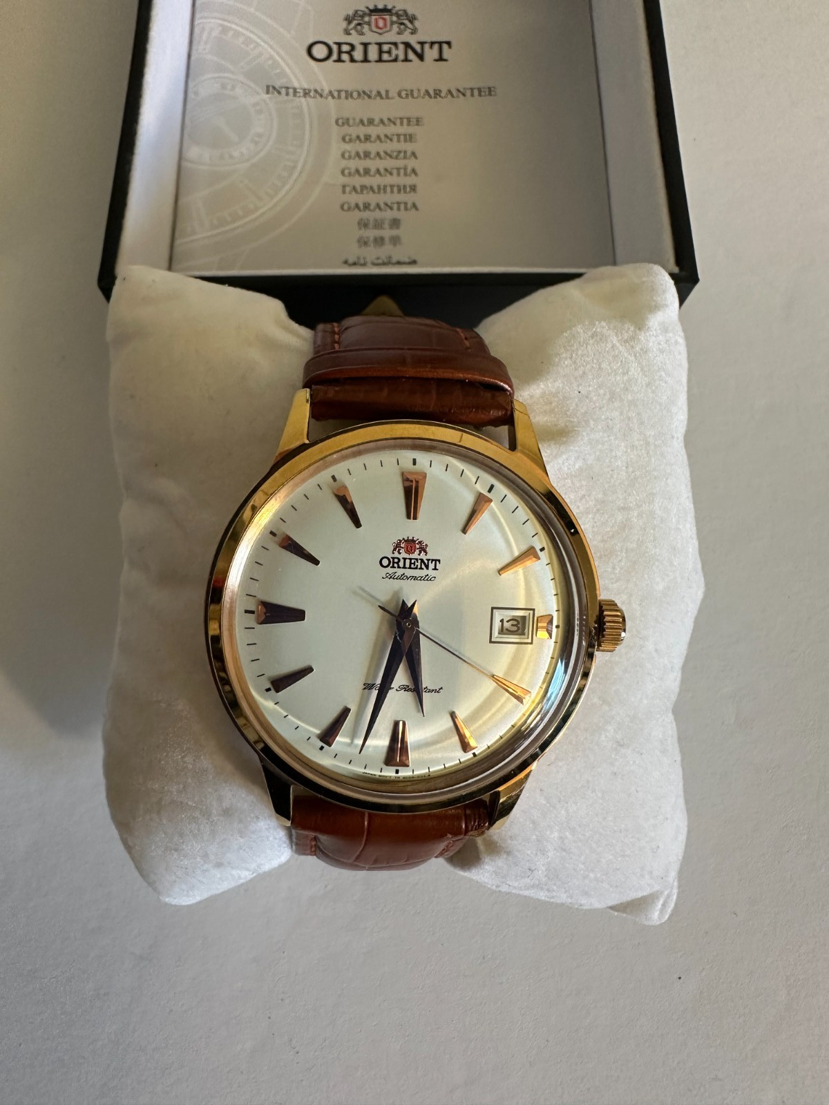 Orient Bambino FAC00002W0 Automatic Watch Gold Case Box Papers Excellent