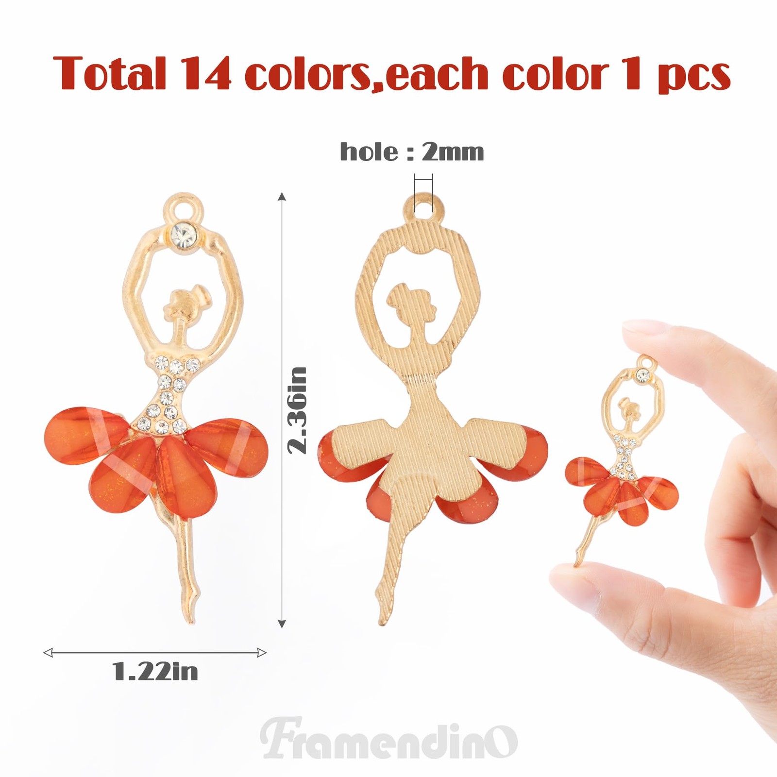 Framendino, Ballerina Charms Ballet Girls Pendants Rhinestone Crystal Dancer Gir