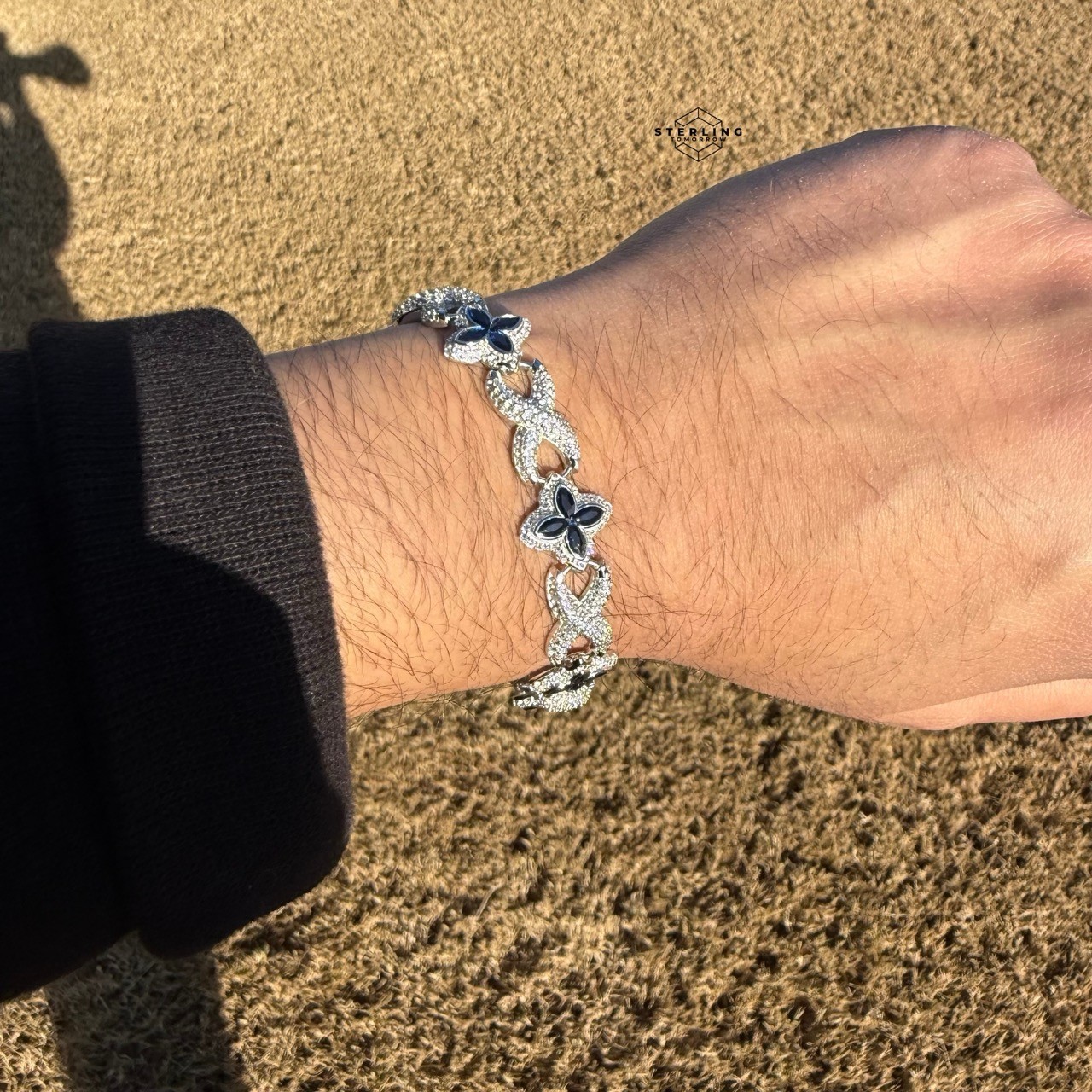 925 Sterling Silver Blue Marquis Infinity Bracelet 14mm 8″ Hip Hop Bling Mens
