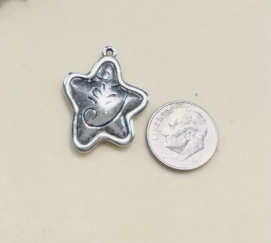 Lot Of 10 Puffy Stars Pewter Charms Custom Made, Lead Free Nickel Free, USA