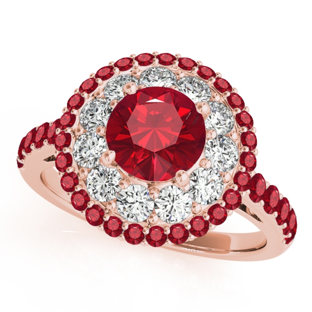 1.90 Carat Halo Created Ruby-Diamond Engagement Ring In 10K Solid Gold