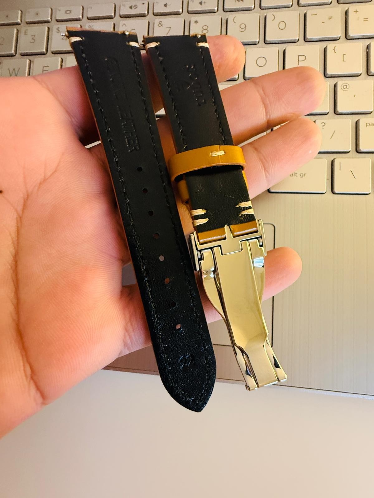 Tudor 22mm Light Brown Leather Watch Strap With Silver Deployment Clasp Solid