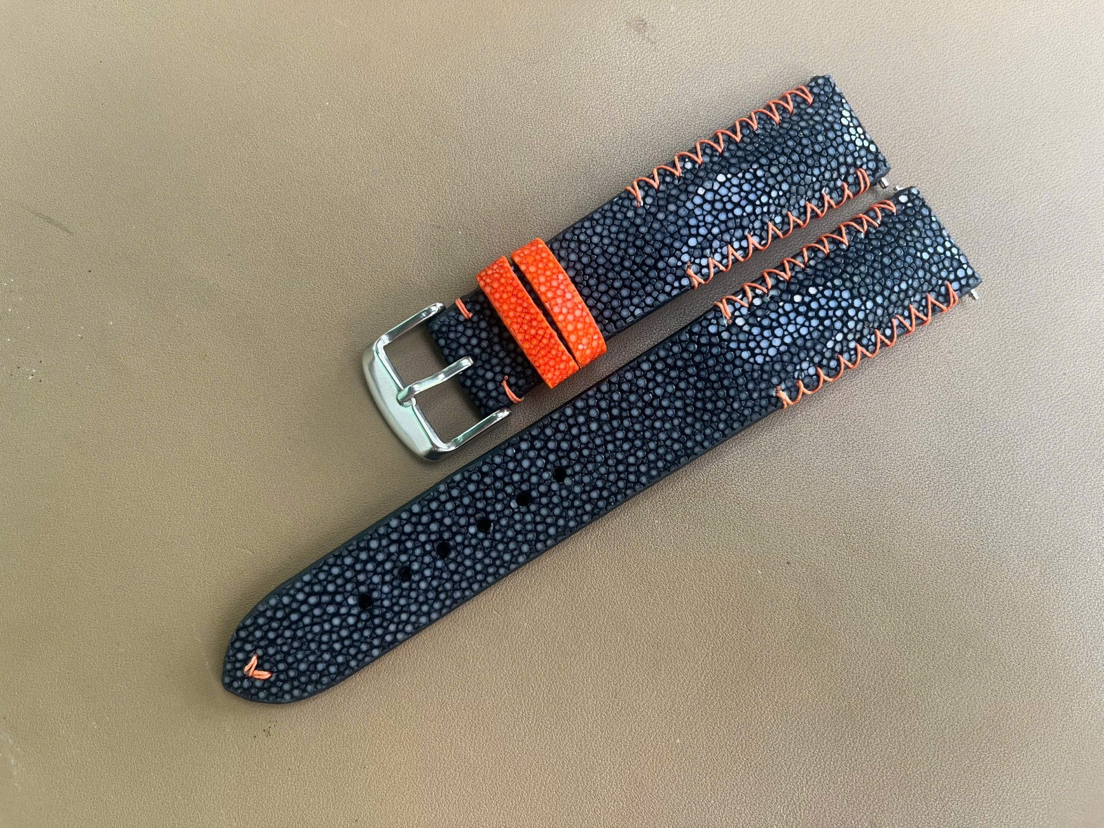 Black Stingray Leather Watch Strap Band 16 17 18 19mm 20mm 21mm 22mm 24mm 26mm