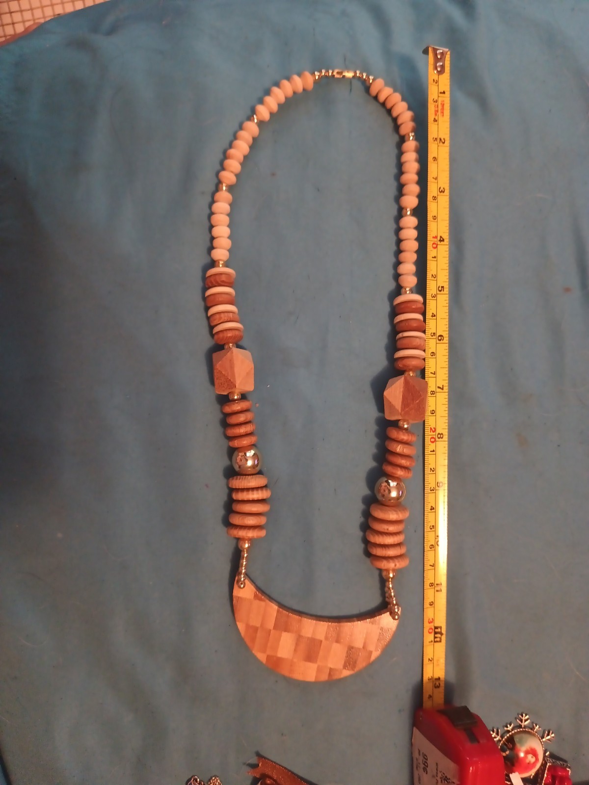 Vtg Wood Statement Chunky Bohemian Natural Brown Bib Necklace 26″ From The 80’s