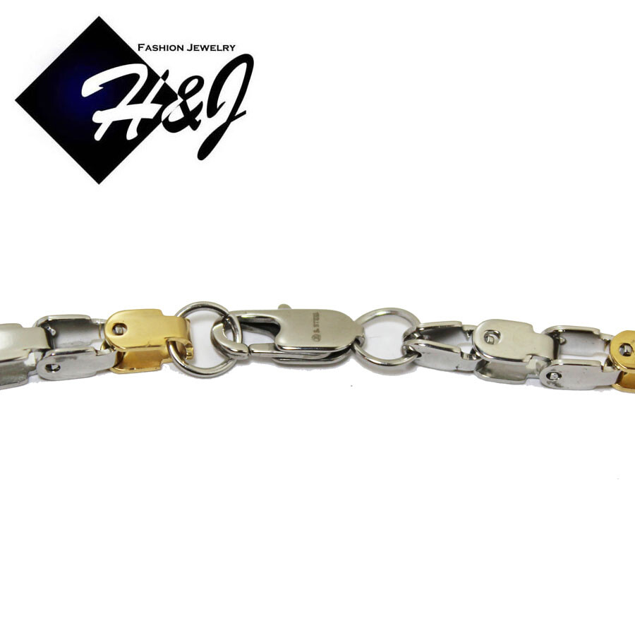 24″MEN’s Stainless Steel 5mm Silver/Gold Plated Box Bike Link Necklace Bracelet