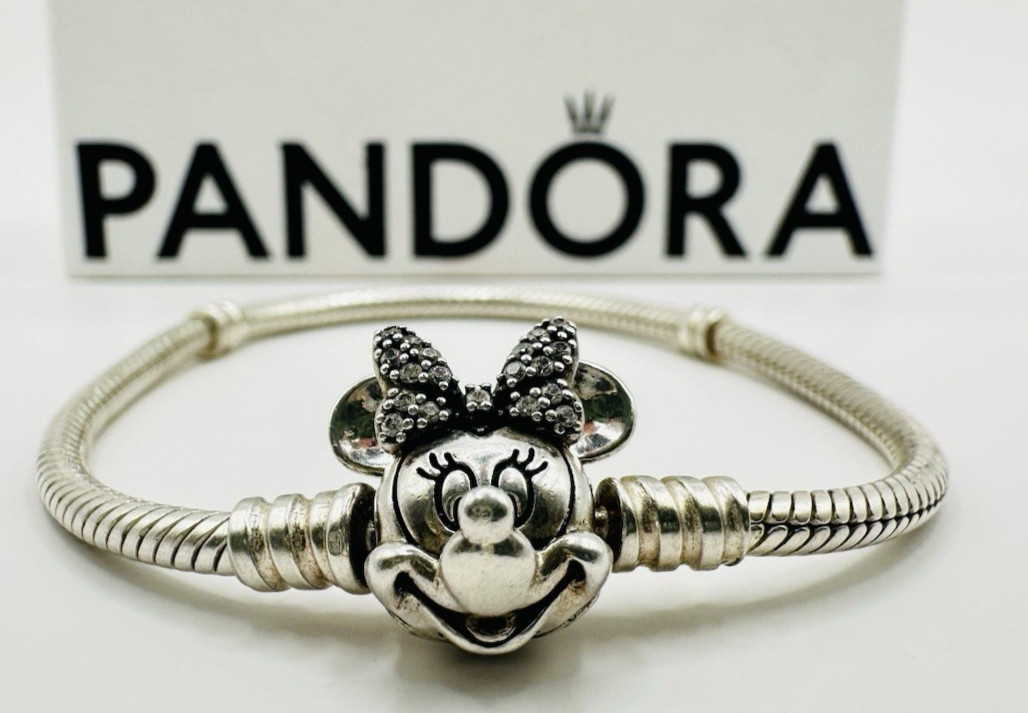 Pandora Bracelet 17.5cm x DISNEY Pave Minnie Mouse Clasp Snake Chain. 597770CZ