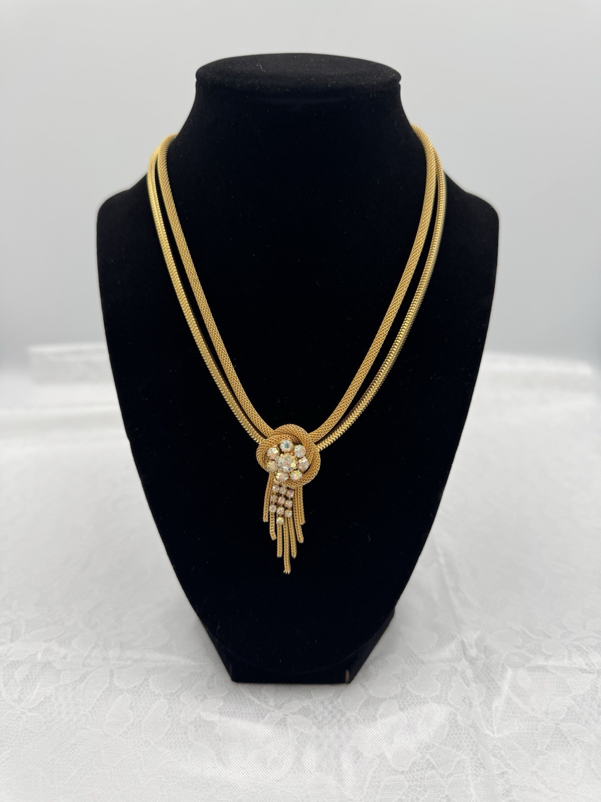 Vintage 1950’s Retro Aurora Borealis Rhinestone Double Strand Necklace