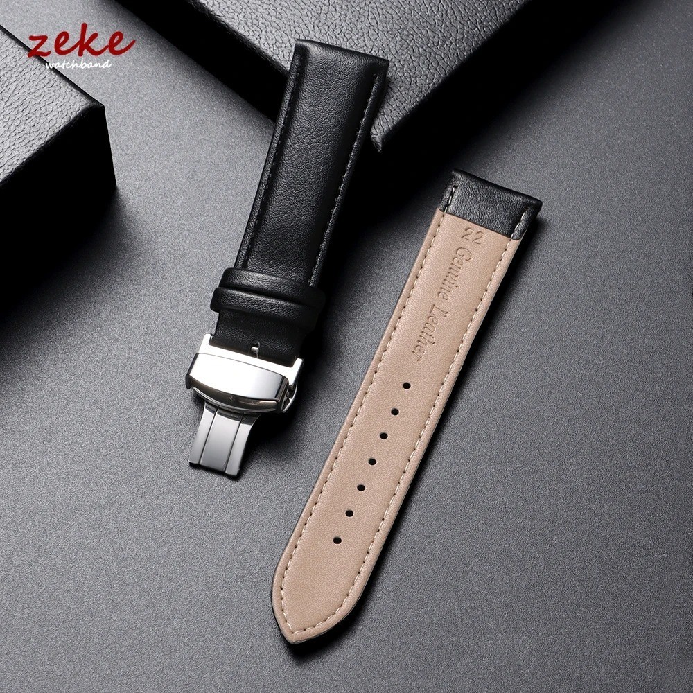Genuine Leather Strap Watchband with Box Butterfly Clasp Universal Men’s Women