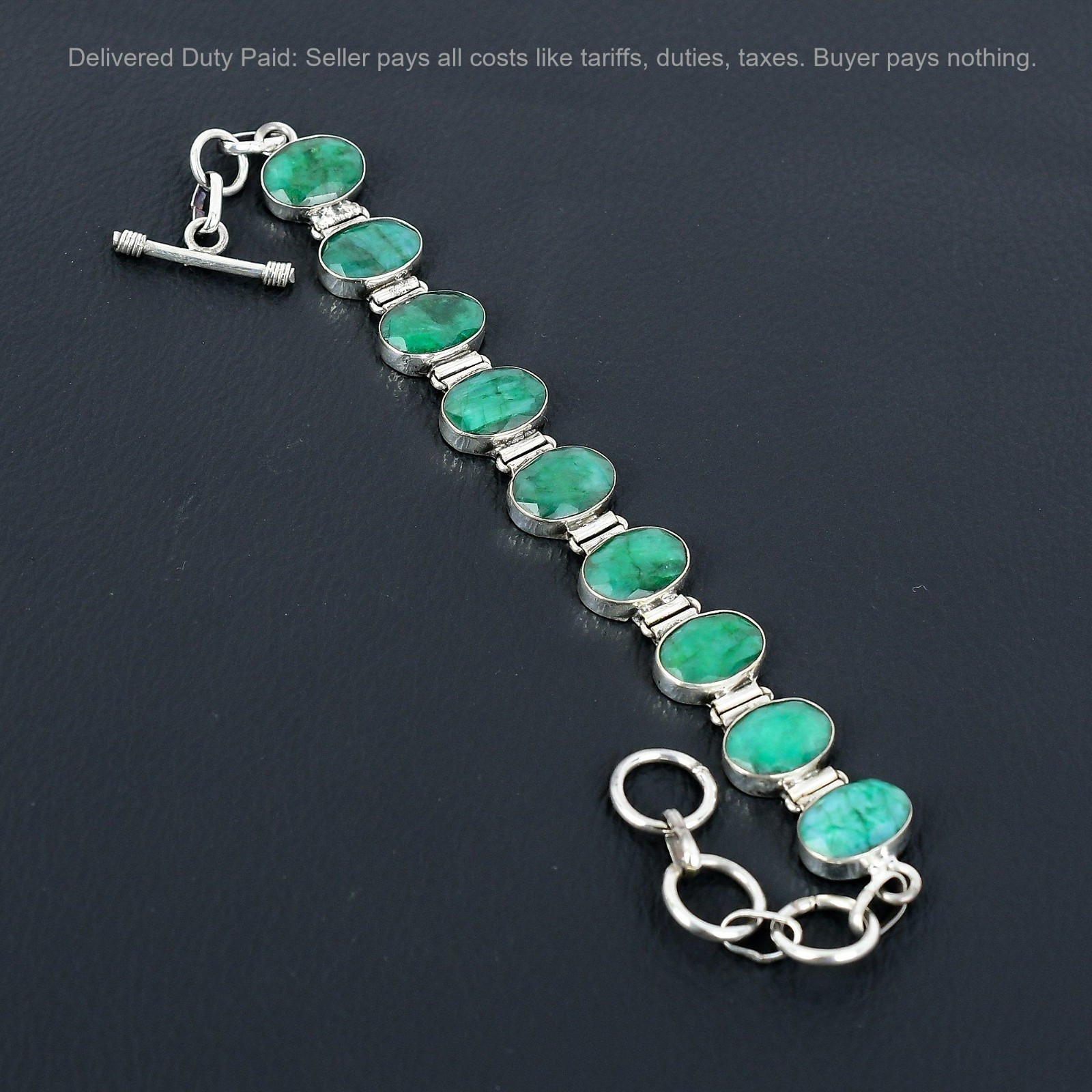 Black Friday Sale 925 Silver Oval Natural Zambian Emrald Chain Bracelet Jewelry