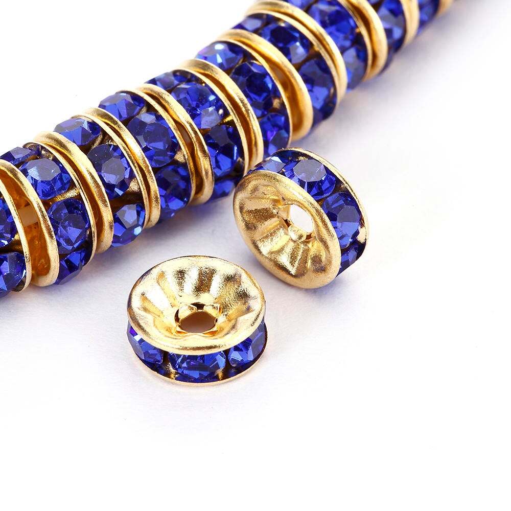 Dark Blue Rhinestone Rondelle Spacers Gold/Silver 4mm 6mm 8mm 10mm 50pcs Per Bag