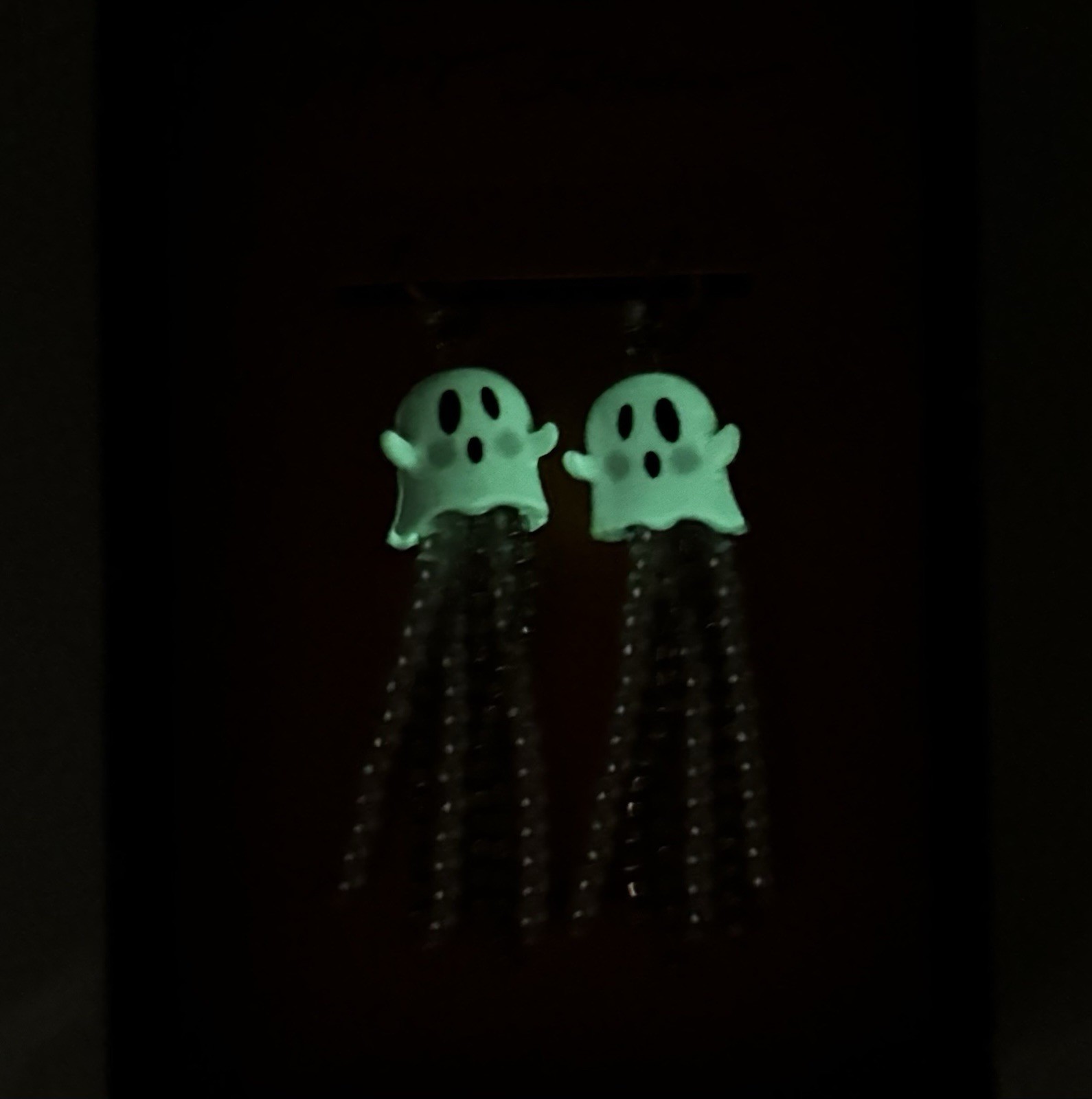 Betsy Johnson NIB Halloween Ghost Dangle Crystal Glow in the Dark Earrings
