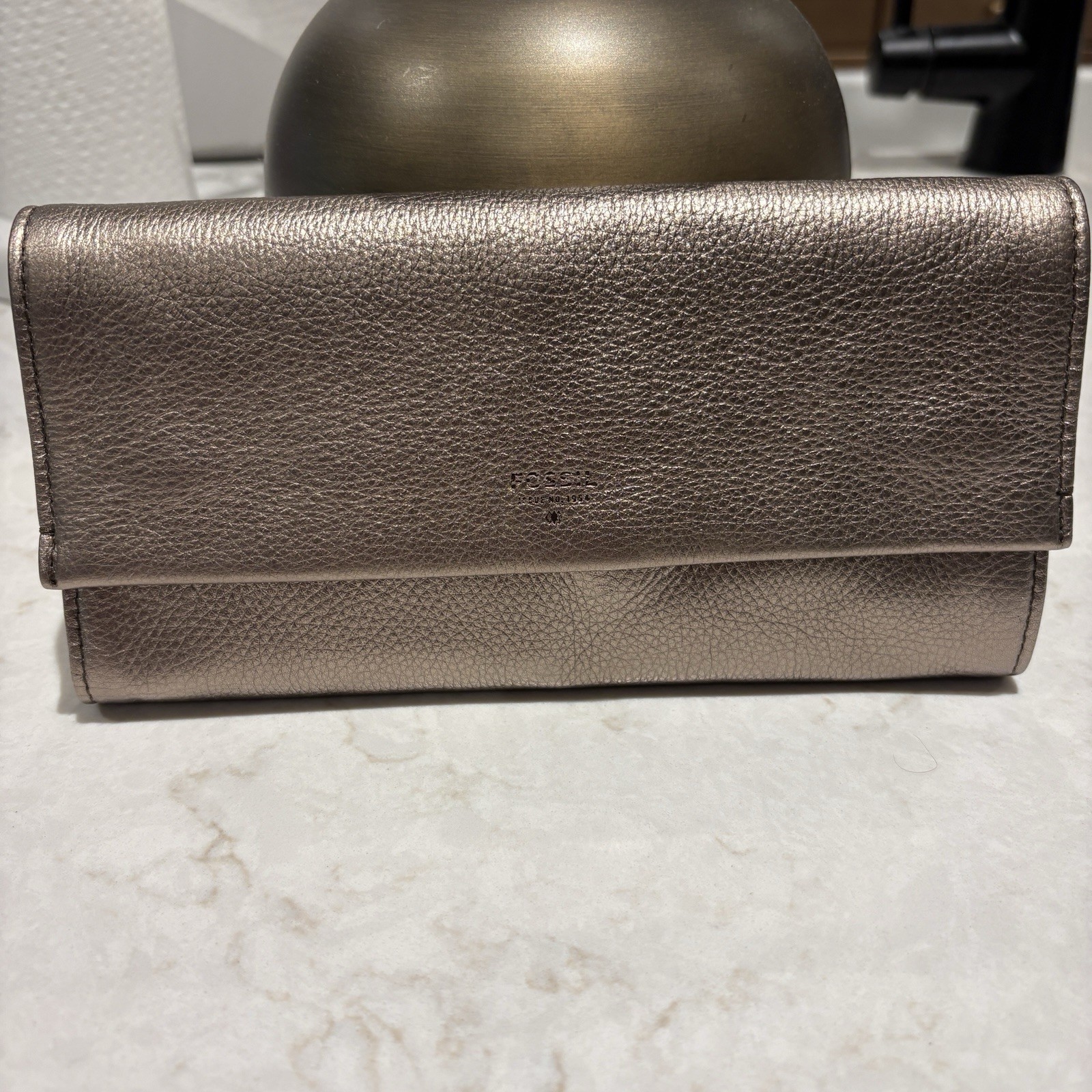 FOSSIL Soft Metallic Bronze Leather Flap Travel Jewelry Case Roll Clutch Wallet