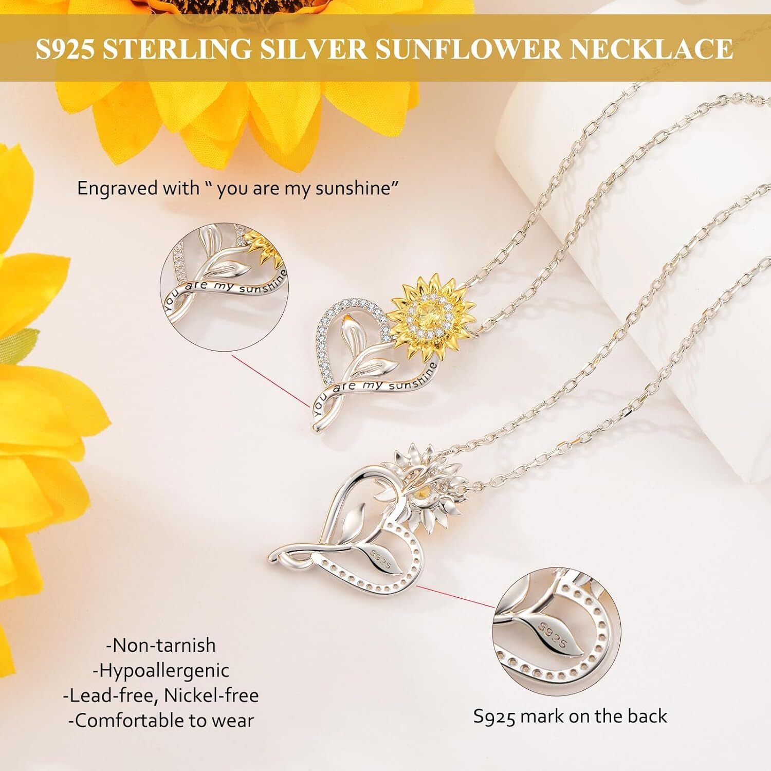Sunflower Heart Necklaces for Women Anniversary Birthday Valentines Day Gifts