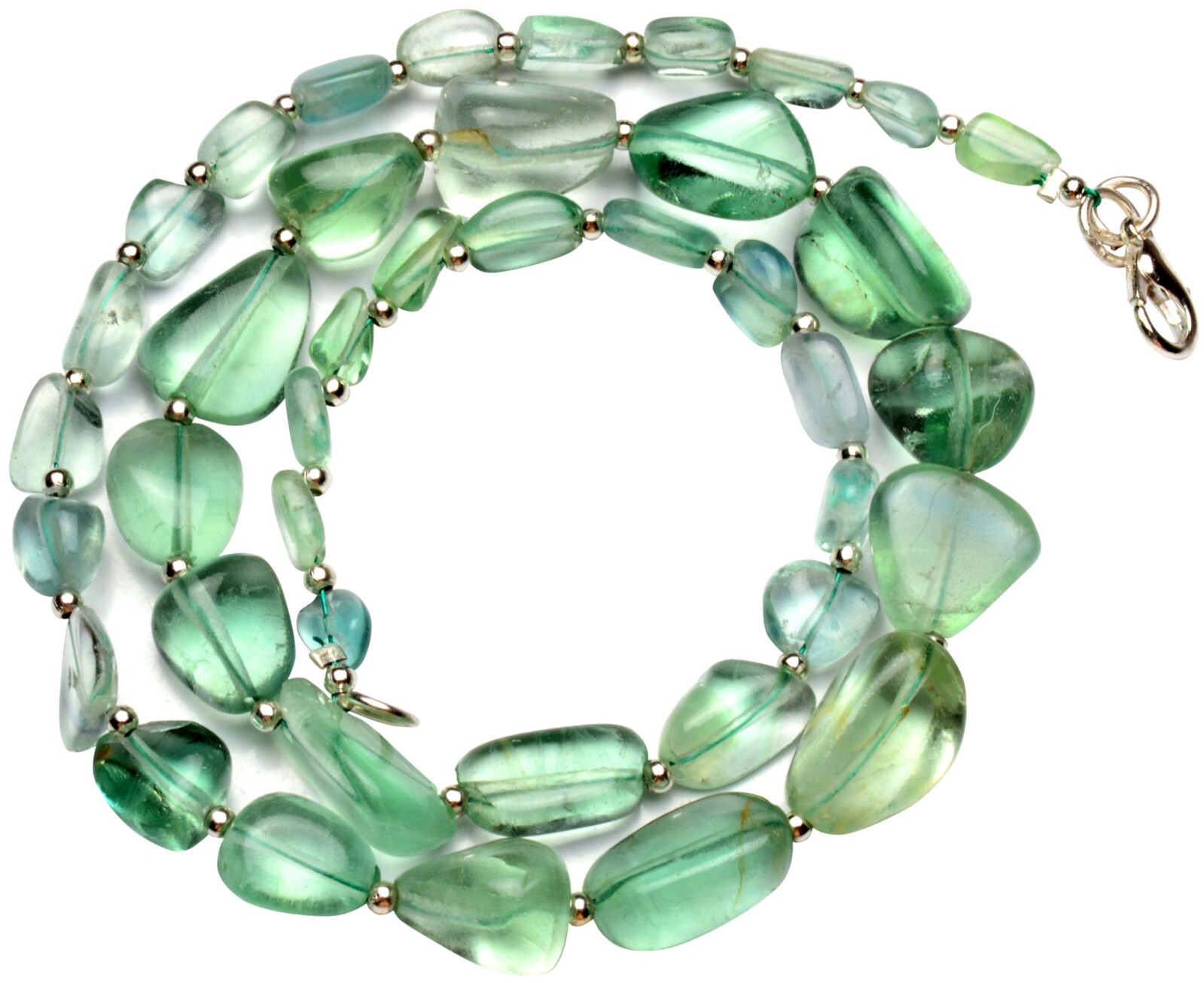 Emerald Green Fluorite Gem Beads 17.5″ Necklace 7 to 13 mm Size Beads