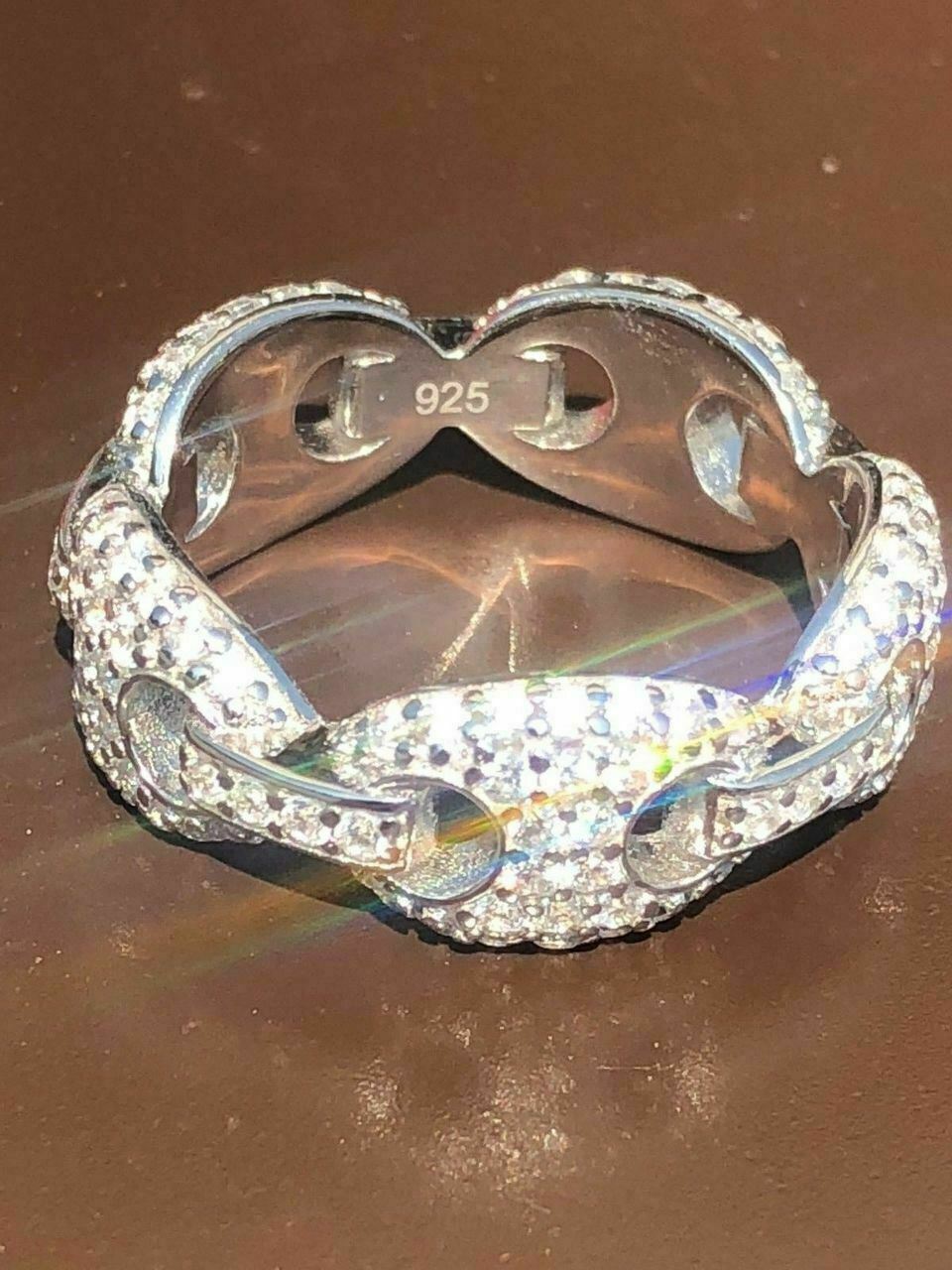Solid 925 Silver Gucci Link CZ RING Band Size 6 7 8 9 10 11 12 13 Pinky ICY