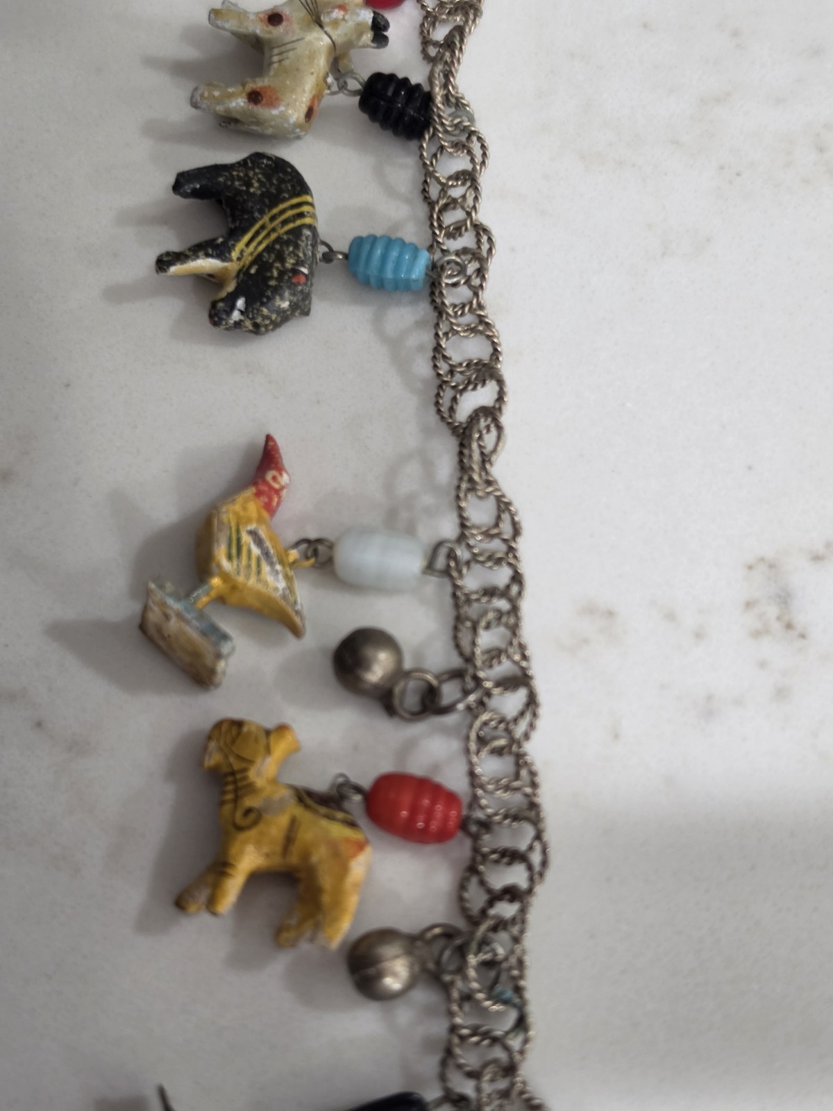 Vintage Tropicana Necklace Silver Wooden Animals Birds Chain Parrot Hearts 1960s