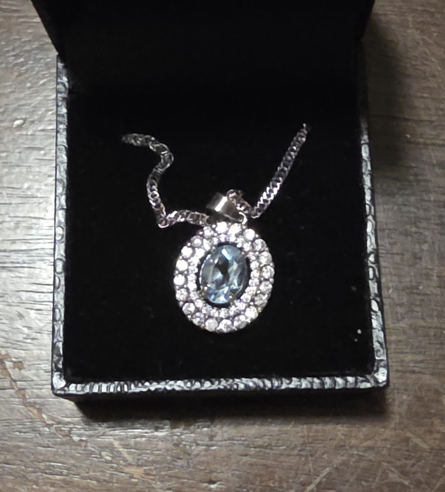 Gold Coast 14K White Gold Plated Blue Oval Crystal Pendant