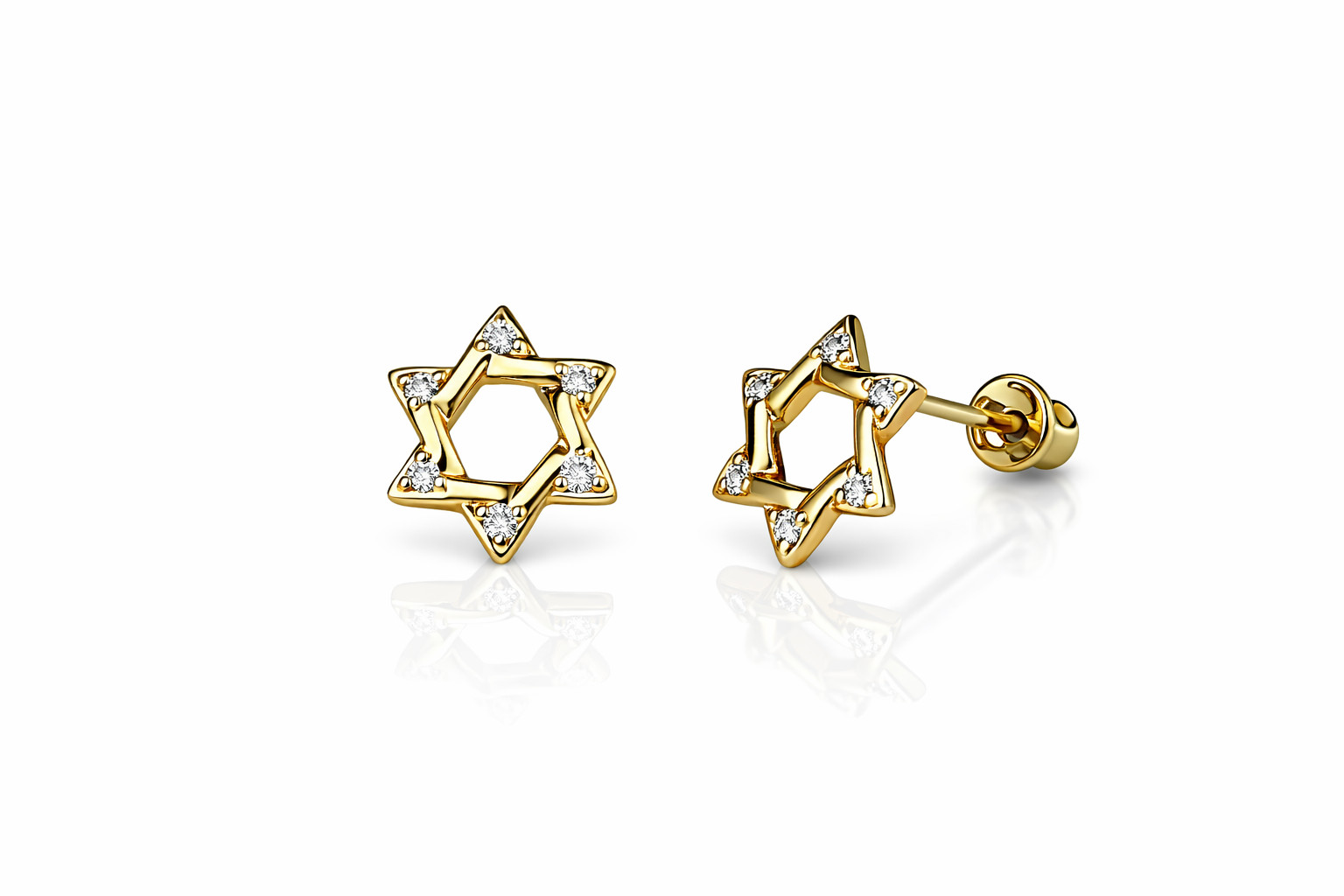 14K Yellow and White Gold CZ Star of David Stud Earrings