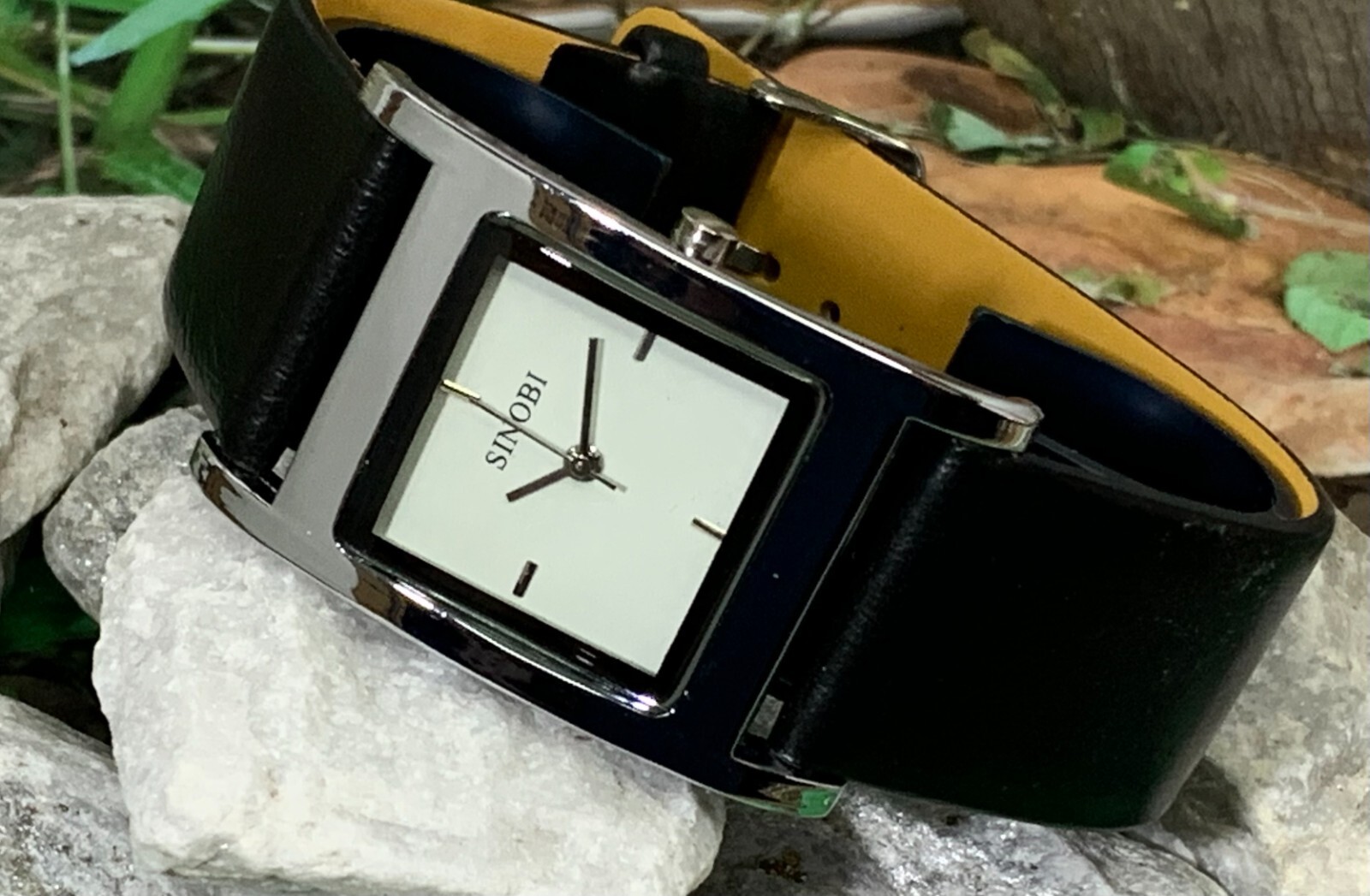 Women’s Square Stainless Steel Silver Analog Watch PU Leather Band – CLEARANCE