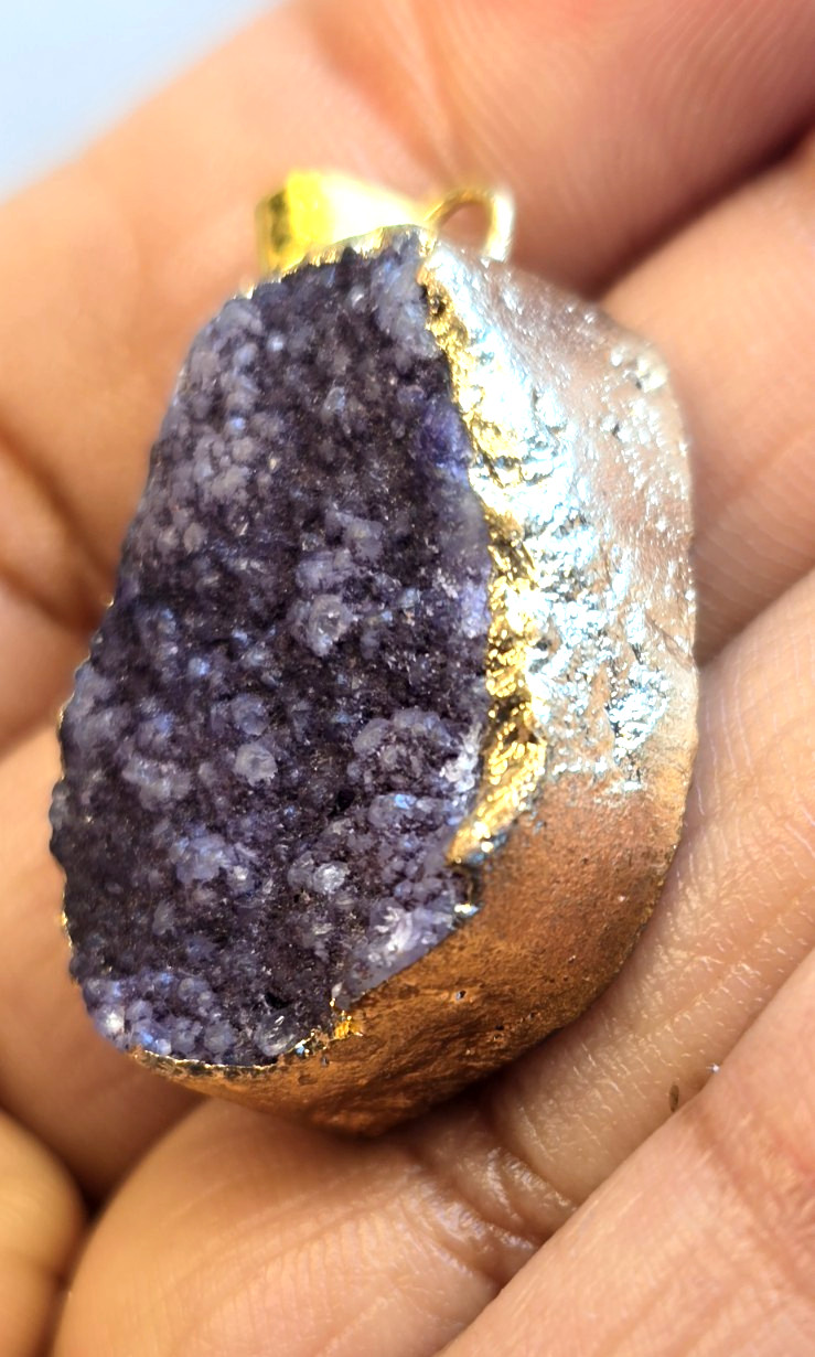 Raw Amethyst Geode Pendant Set 2pc Sparkly Crystal Cluster Rough Gemstone Gift