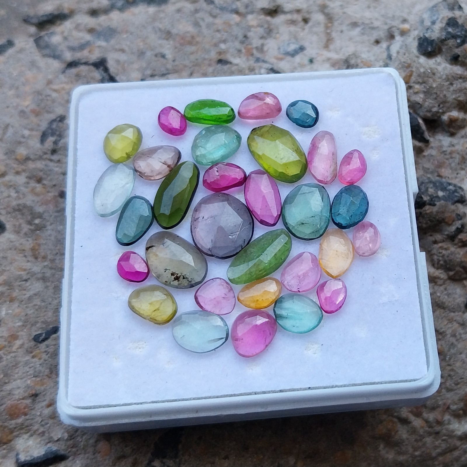 18 Ct 3.5×4.5 to 5×11 MM Natural Multi Color Tourmaline Rose Cut 31 Piece Lot