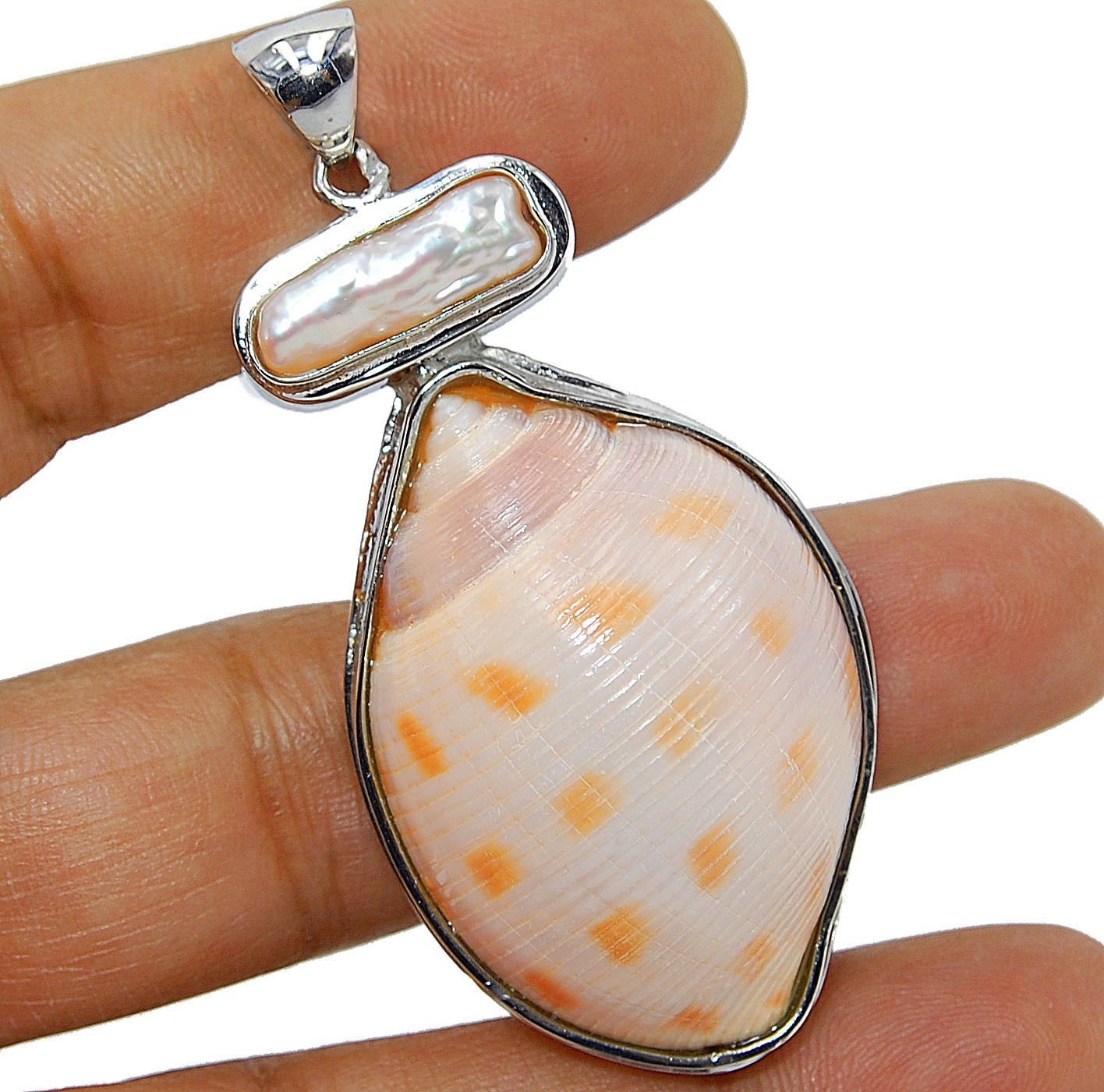 Natural Conch Shell 925 Solid Genuine Sterling Silver Pendant Jewelry SQ7