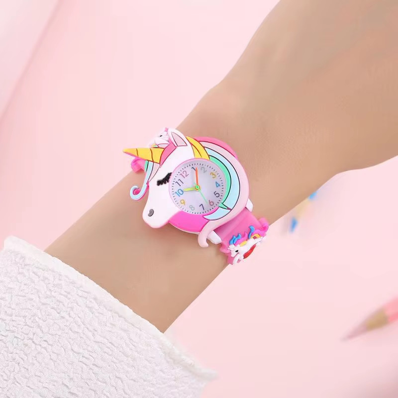 Kids Unicorn Girls Her Watch Cute 3D Adjustable Strap Age 3 To 12 Pink
