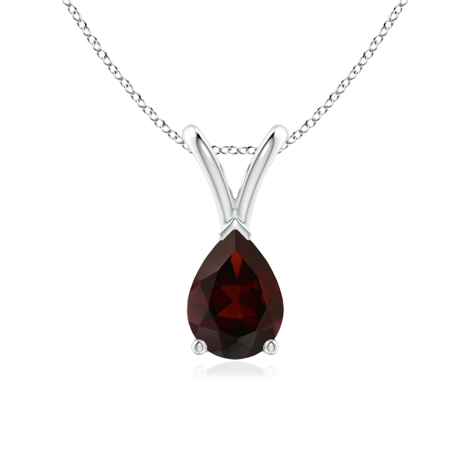 Angara Natural V-Bale Pear-Shaped Garnet Solitaire Pendant in 14K White Gold