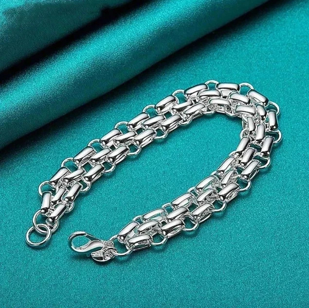 New Silver Plated Interlocking Circle Link Bracelet 20cm Womens Fashion Jewelry