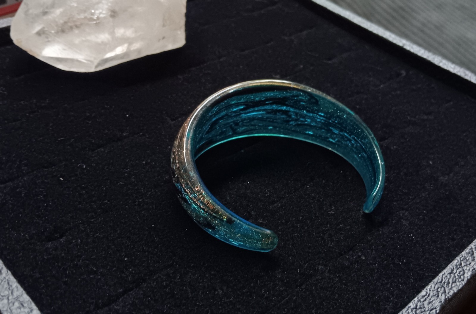 Art Glass Cuff Bracelet Murano 24k Gold Flecks Avventurina Venetian Cobalt Blue