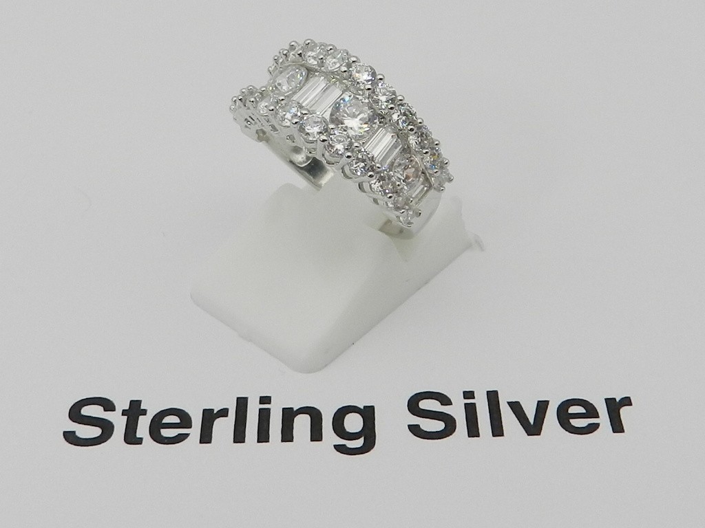 Macy’s Cubic Zirconia Round & Baguette Graduated Band in Sterling Silver, 5