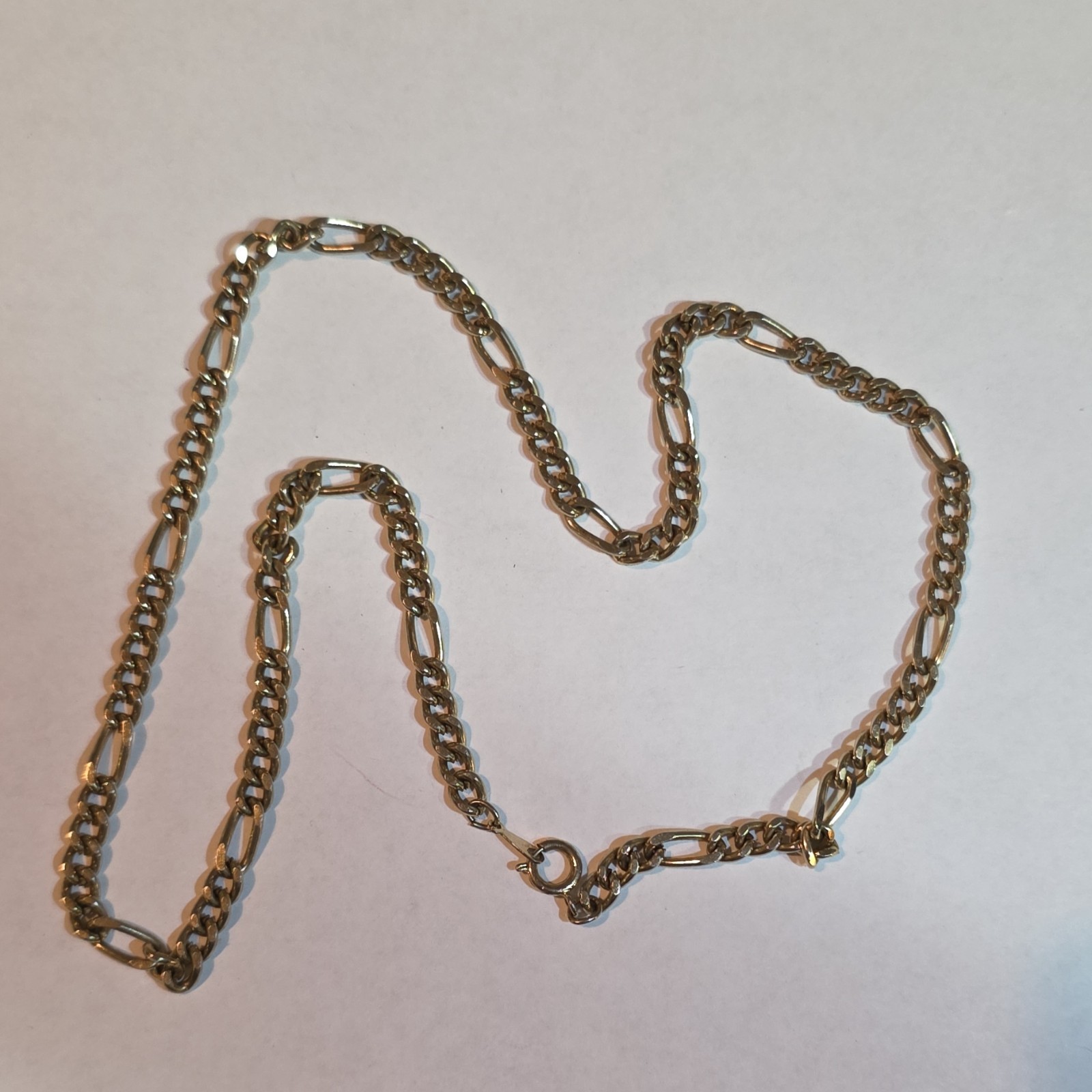 Silver Figaro Chain Necklace Spring Ring Closure No Stone Metal