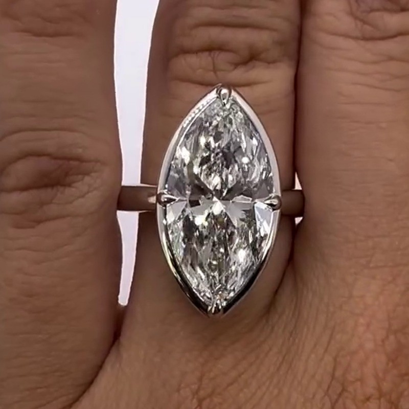 2.81 Ct Marquise Cut Moissanite Bezel Engagement Ring 14K White Gold Plated