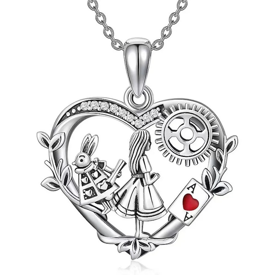 Alice In Wonderland Jewelry Silvery Heart Pendant Necklace Earrings Keaychain