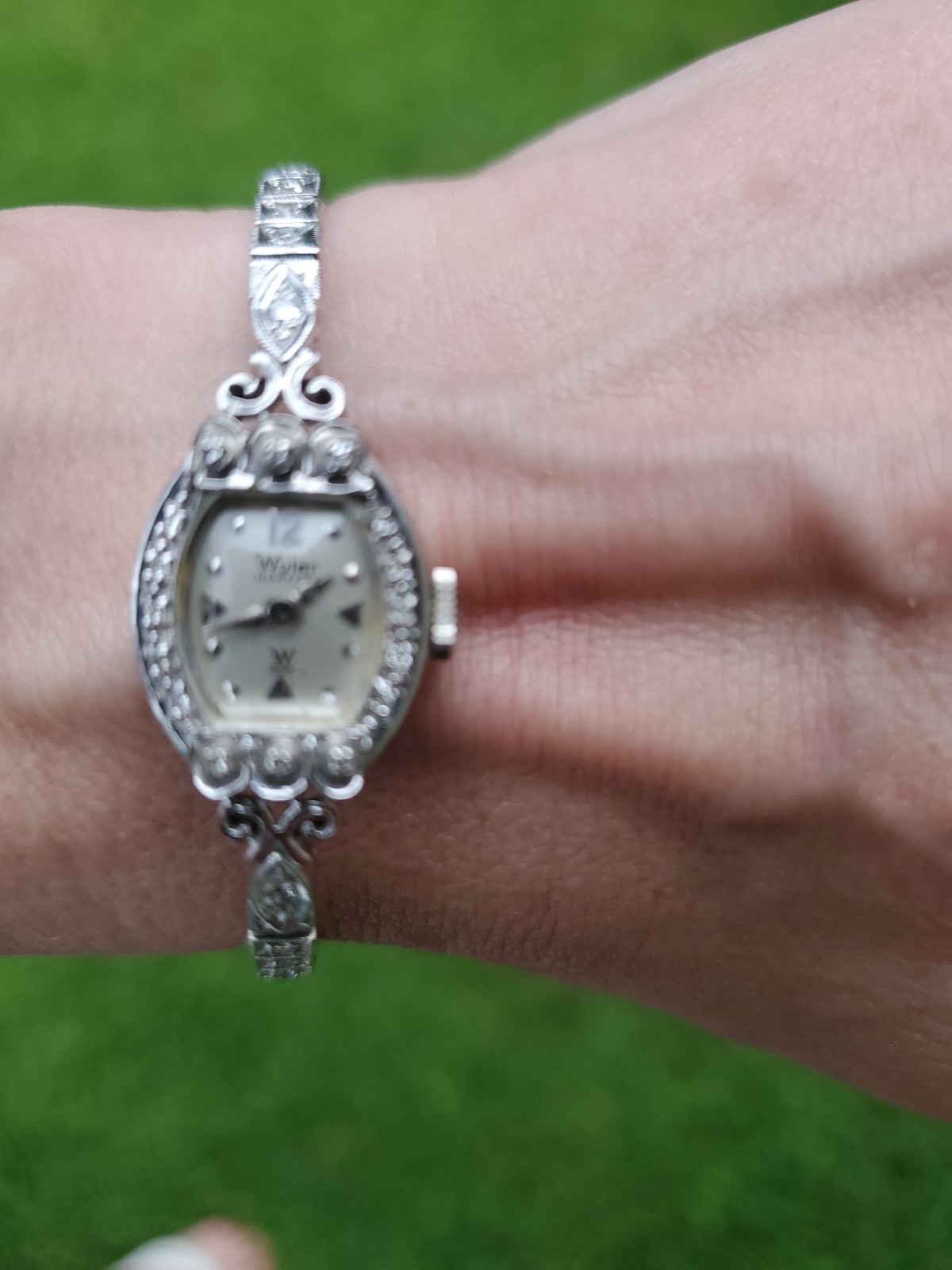 Vintage Wyler Incaflex 14K White Gold Diamond Ladies Cocktail Watch 5.8ct