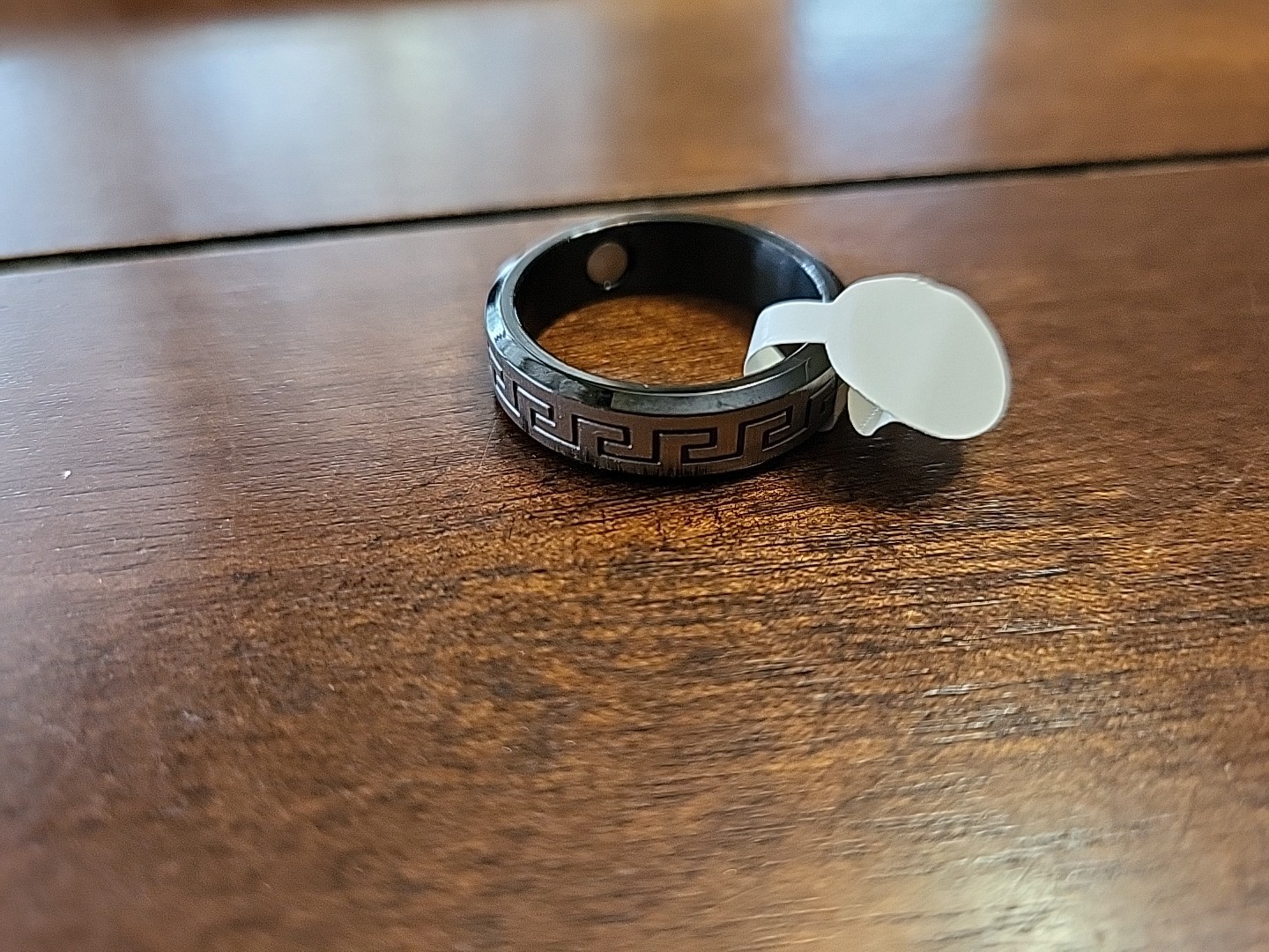 Black & Brushed SilverTone Greek Key Pattern Magnetic Band Ring Sizes 7,12,16,17