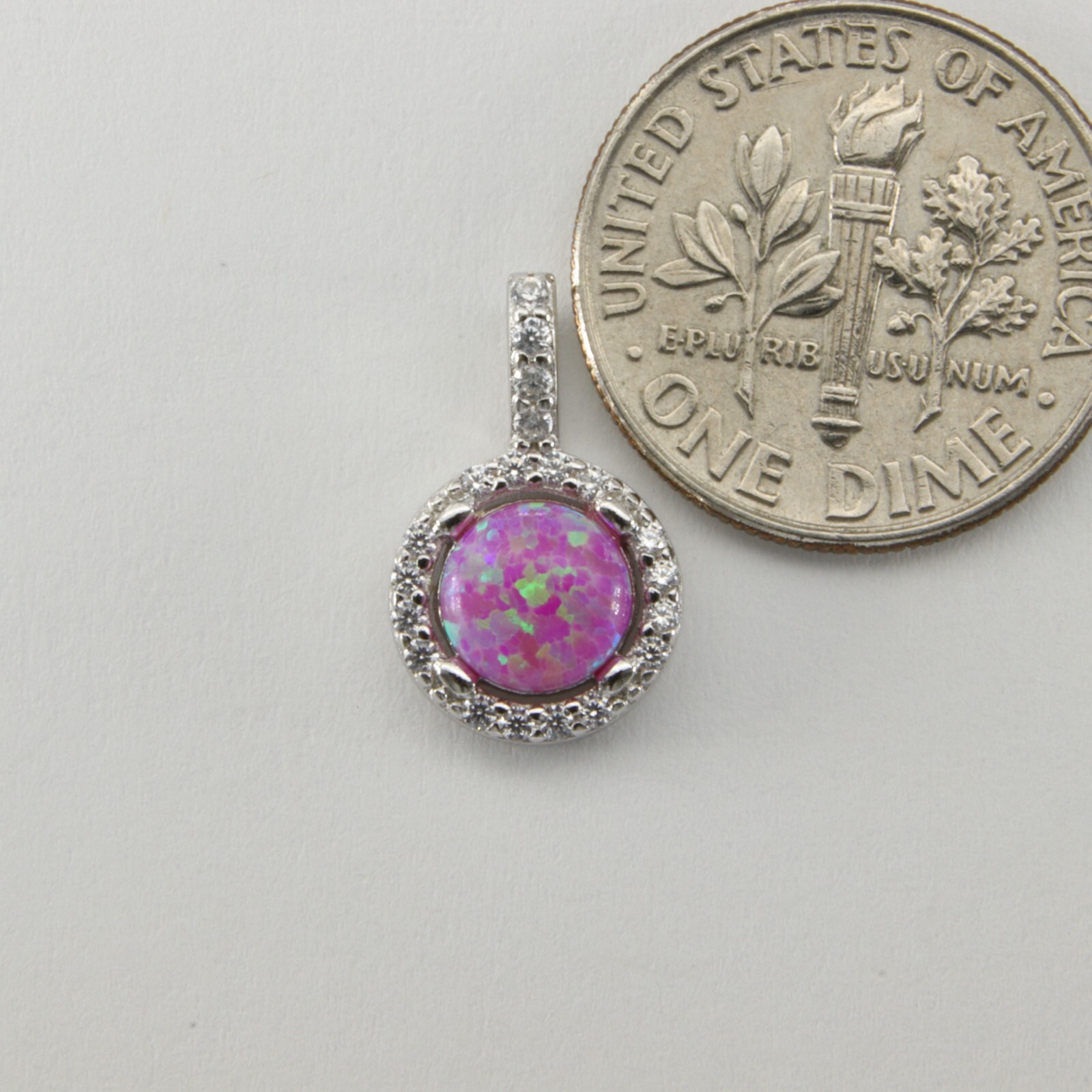 Pink – FIRE OPAL Round Pendant – 925 STERLING SILVER – Rhodium #318e