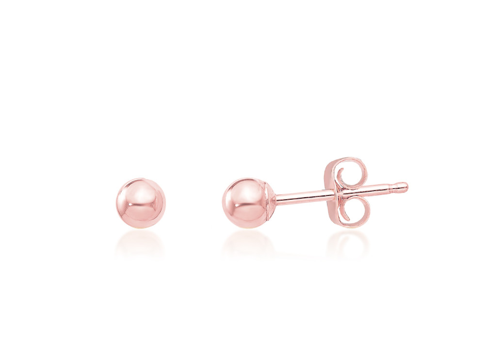 10K Rose Gold Ball Studs 3mm Small Plain Polished Ball Stud Earrings Minimalist