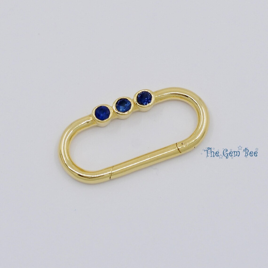 10mmx21.5mm 14K Yellow Gold Blue Sapphire Charm Holder Snap Lock Carabiner