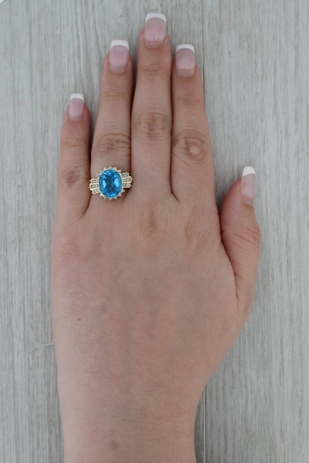 5.58ctw Oval Blue Topaz Diamond Halo Ring 14k Yellow Gold Size 7