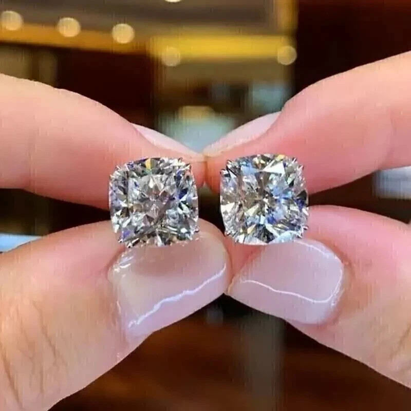 3.00Ct Cushion Cut Lab Created Solitaire Stud Earrings 14k White Gold Plated