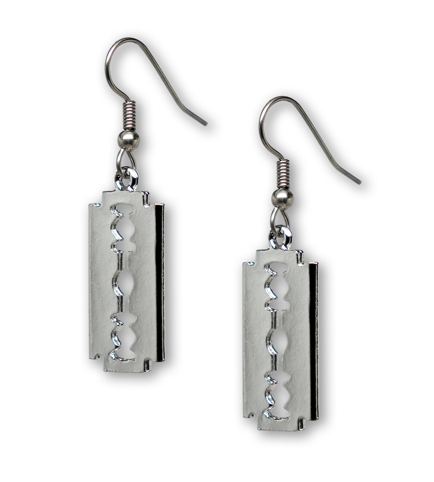 Gothic Razor Blade Dangle Earrings Polished Silver Finish Pewter #984